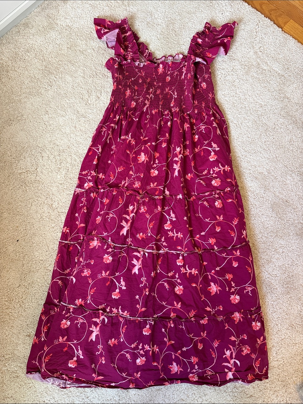 Hill House Girls' Magenta Floral Smocked Midi Dress